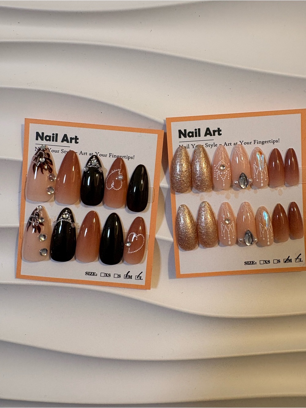 Nude & Black Crystal Press-On Nail Sets